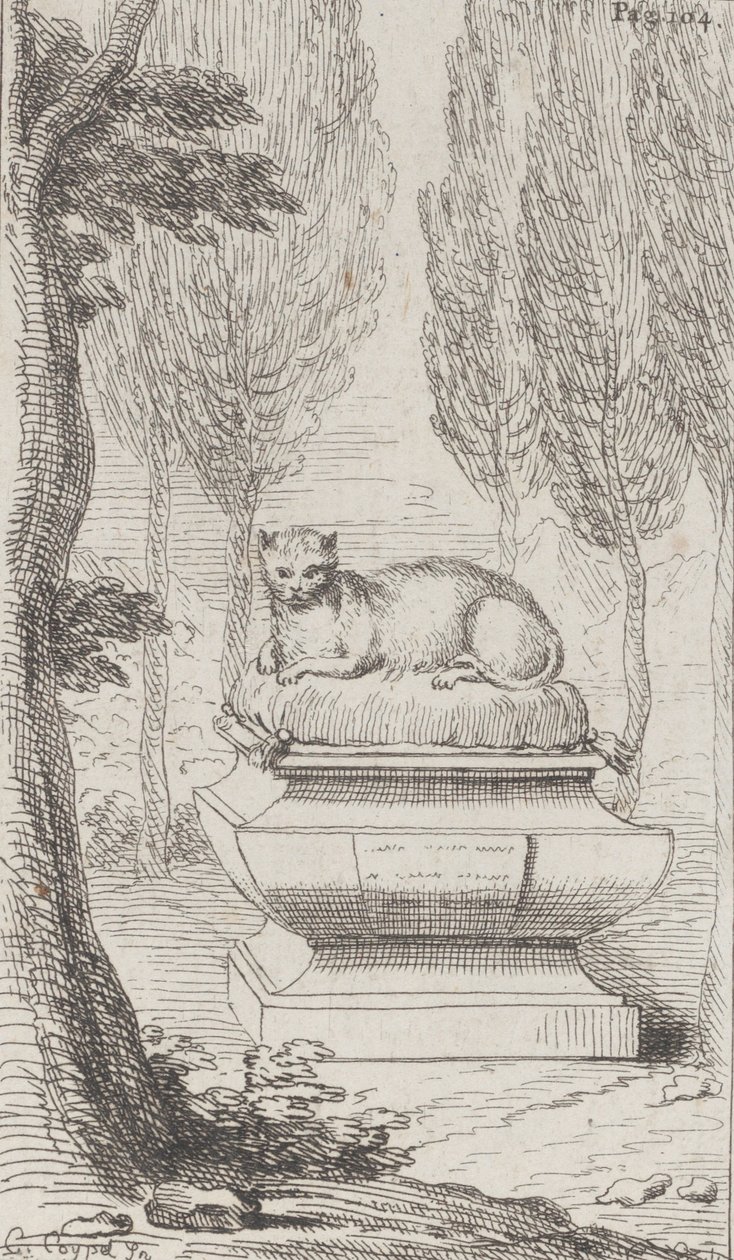 Cat atop a tomb by Charles Antoine Coypel