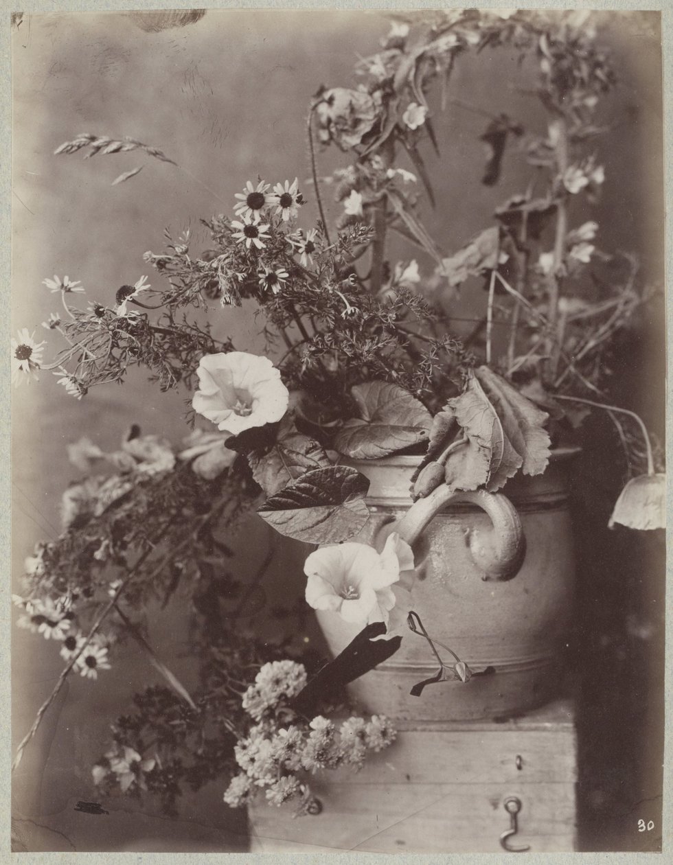 Flower Study with Cologne Pot on Chest by Charles Aubry (manner of)