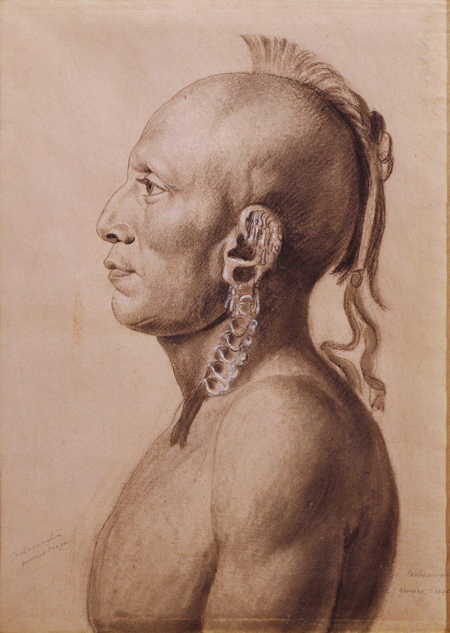 Cachasunghia, an Osage Warrior by Charles Balthazar Julien Févret de Saint Mémin