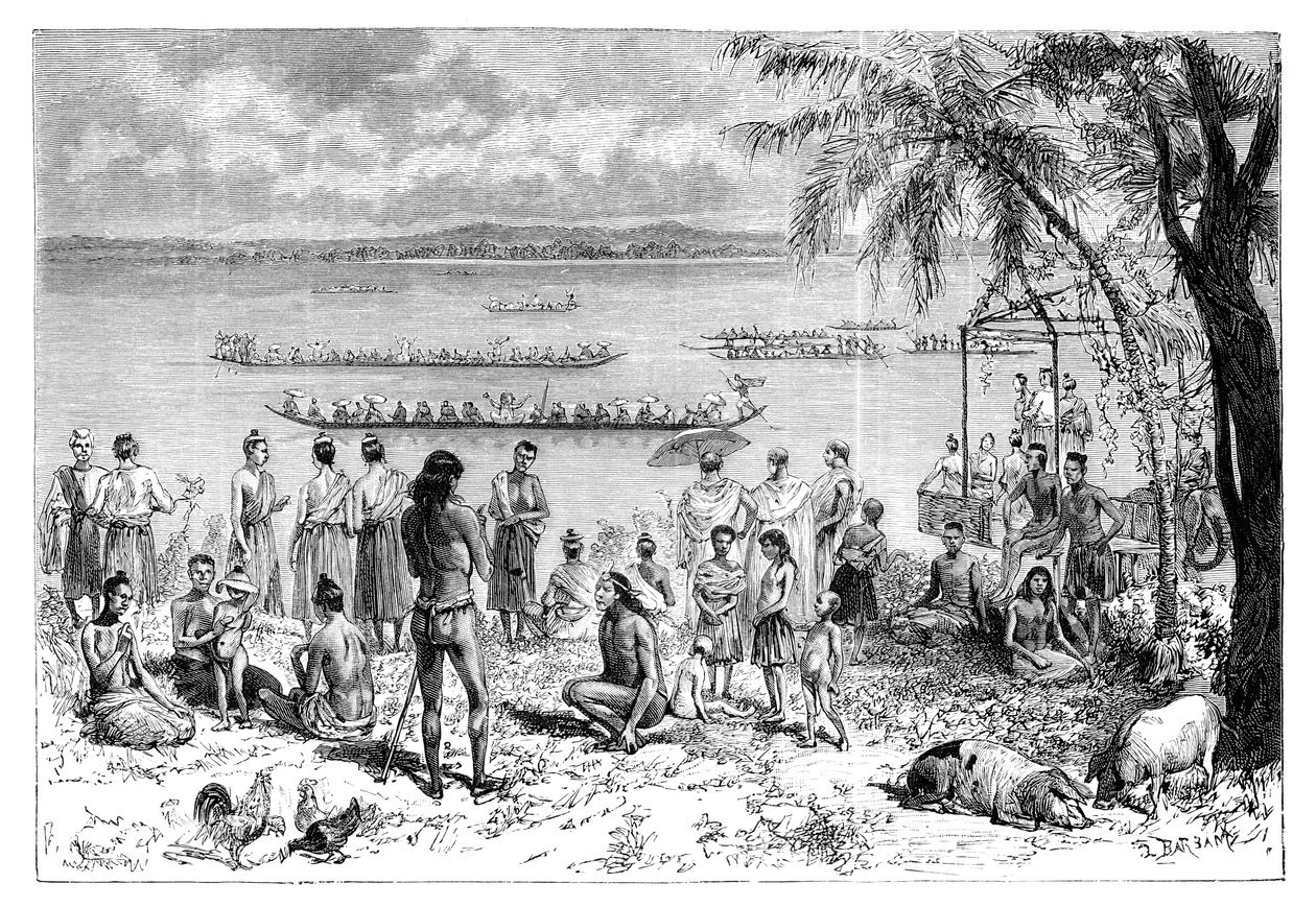 Boat racing on the Mekong, 1895 by Charles Barbant