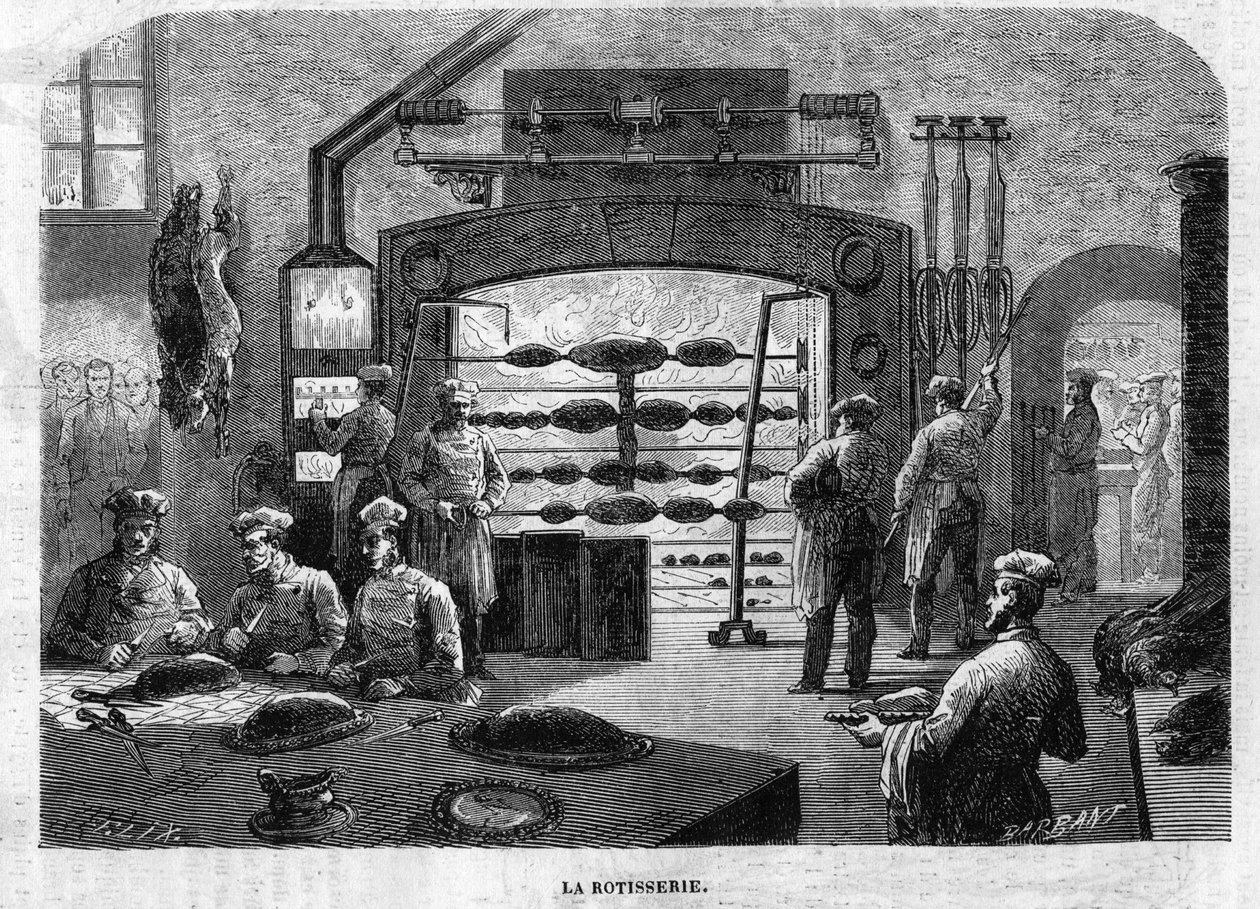 The Rotisserie of the Kitchens of the Palais des Tuileries in 1864. Engraving by F. Lix and Barbant from a Drawing by Moullin by Charles Barbant