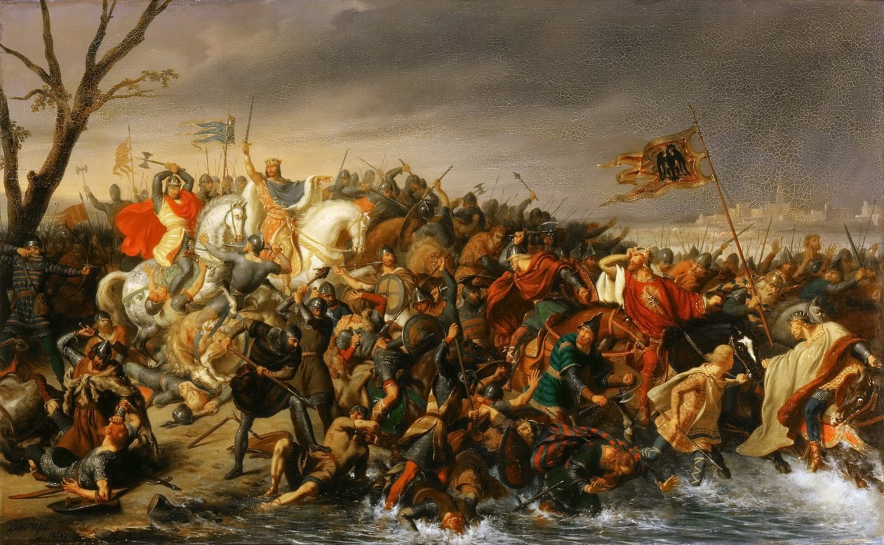 Lothair of France defeats Emperor Otto II on the banks of the Aisne, October 978 by Charles Barthelemy Jean Durupt