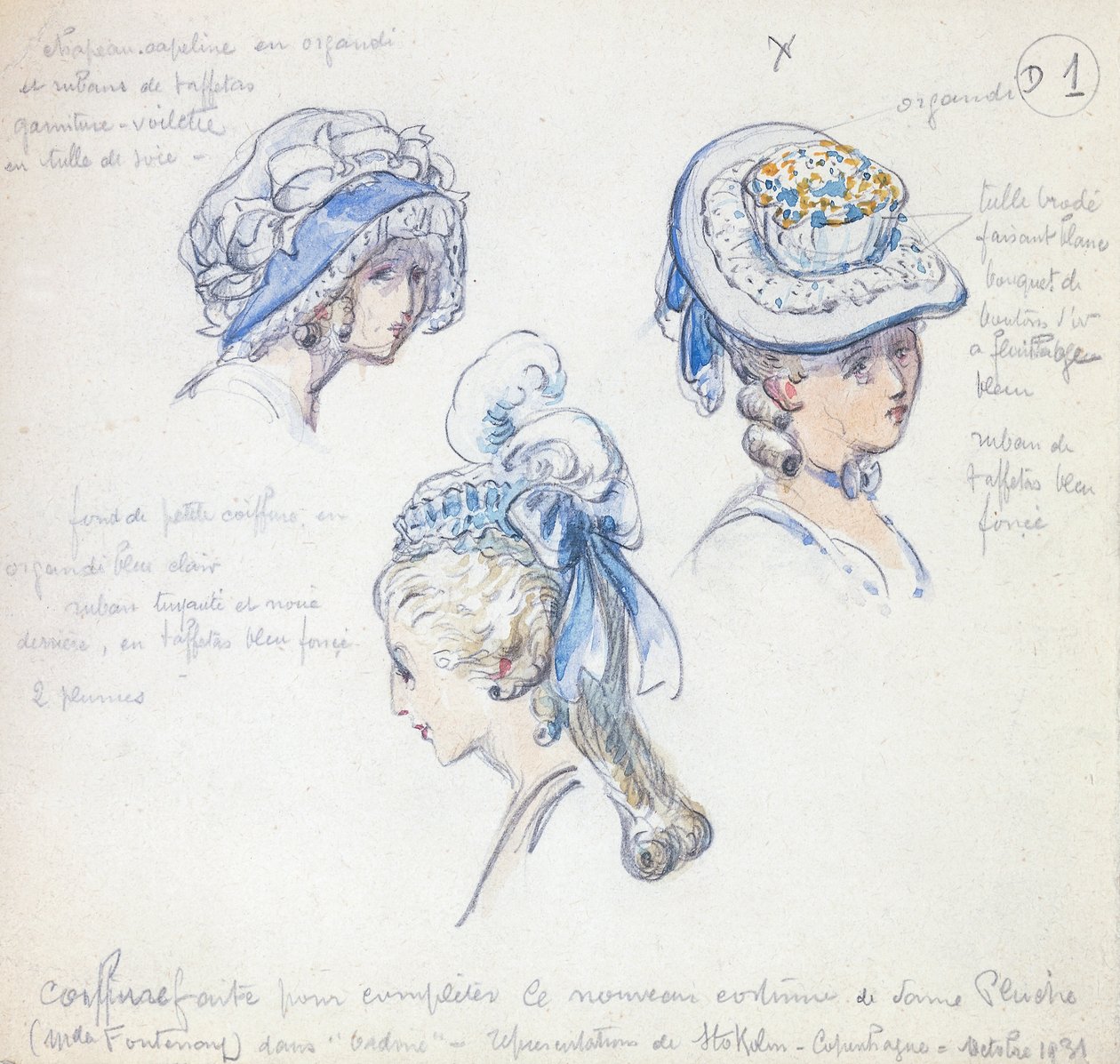 Hairstyles and headgear, for role of Camille in performance of Don