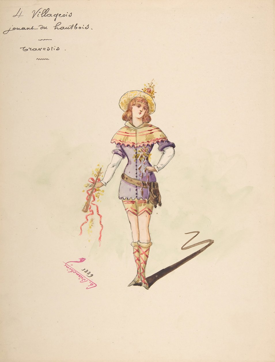 Costume Design for 4 Villageois jouant au hautbois, Descriptive Sheet of Costume by Charles Bianchini