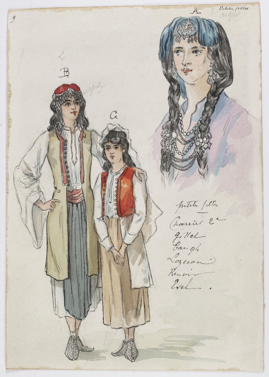 Holmès - The Black Mountain - Costume Designs by Charles Bianchini - 09. Little Girls. Mlles Charrier 2nd, Gillet, Taugh ?, Lozeran, Renoir, Evel by Charles Bianchini
