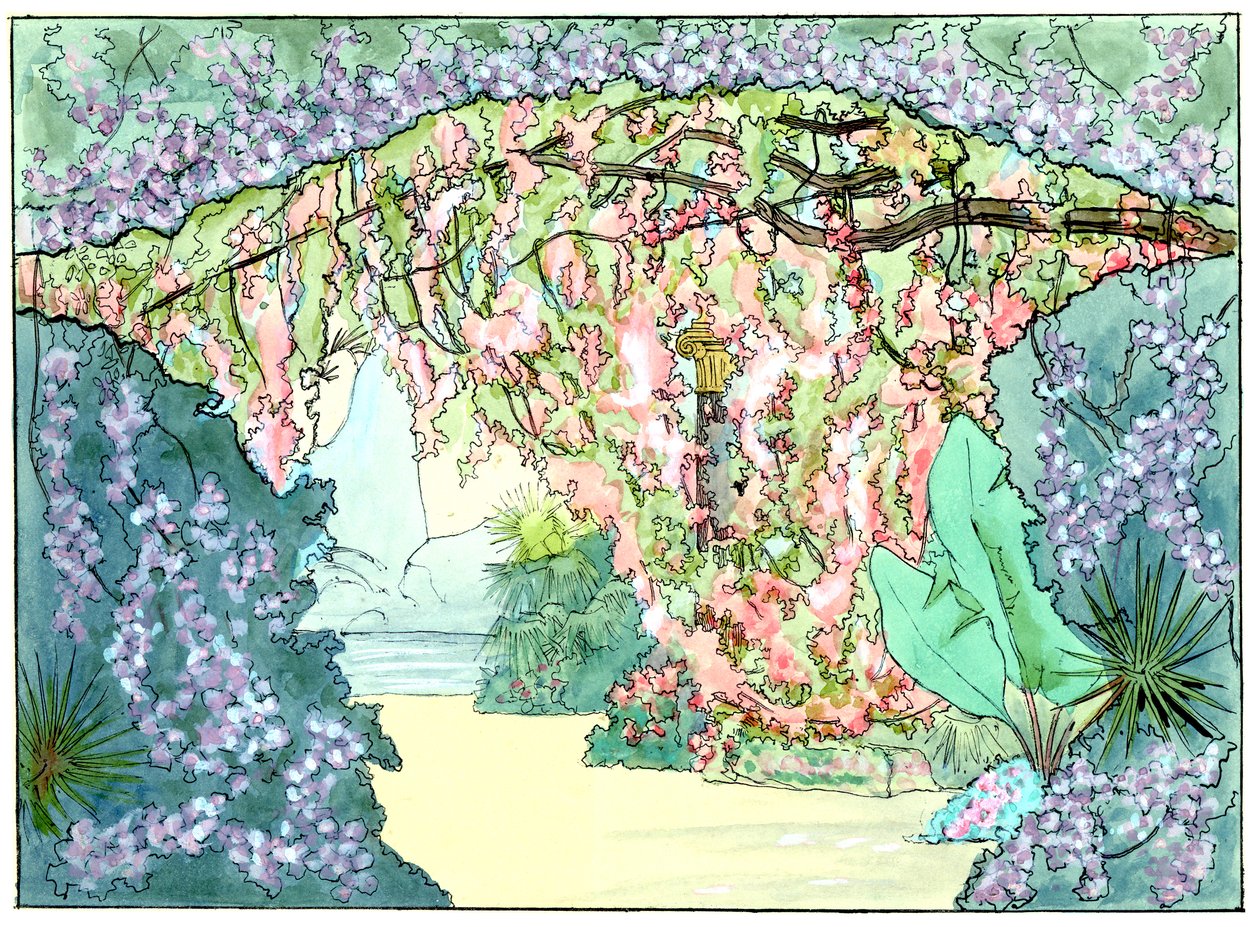 Esclarmonde - Decor by Charles Bianchini - 2nd Act, 1st Scene, Curtain of Roses Descending - Drawing by G. Stein, 1889 by Charles Bianchini