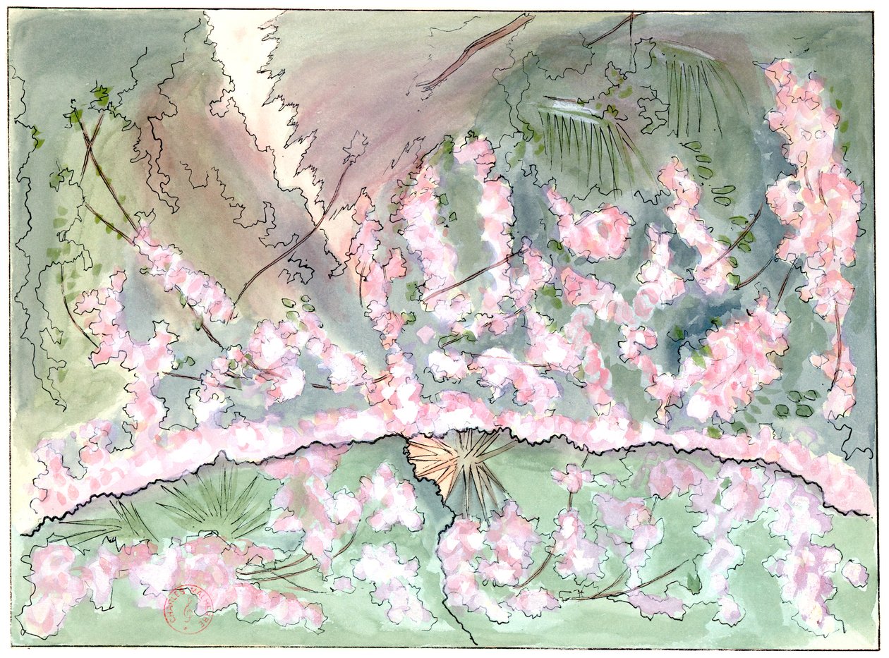 Massenet - Esclarmonde - Decor by Charles Bianchini - 2nd Act, 1st Scene, Curtain of Roses Descending - Drawing by G. Stein, 1889 by Charles Bianchini