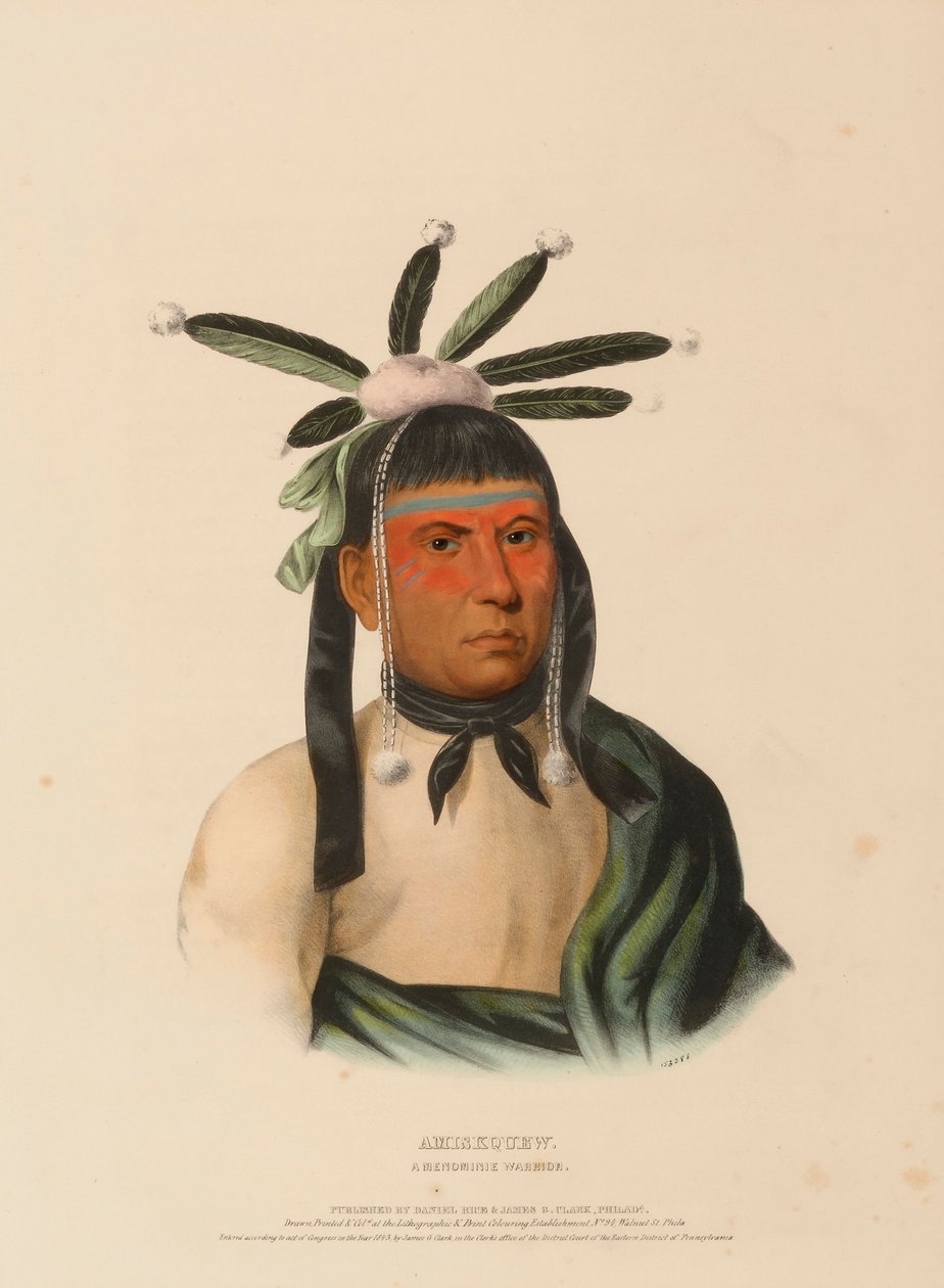 AMISKQUEW, A MENOMINIE WARRIOR, from History of the Indian Tribes of North America by Charles Bird King