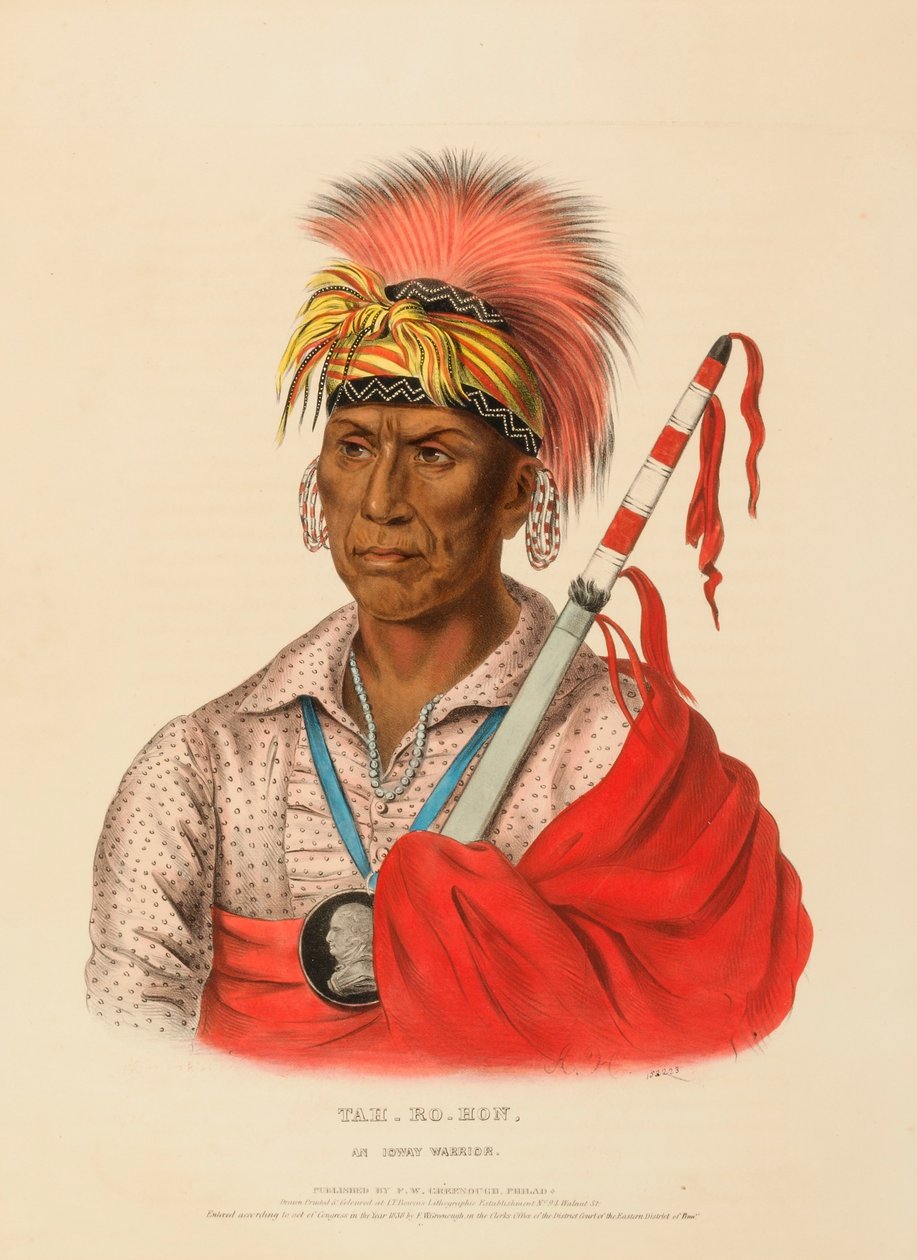 TEH-RO-HON, AN IOWAY WARRIOR, from History of the Indian Tribes of North America by Charles Bird King