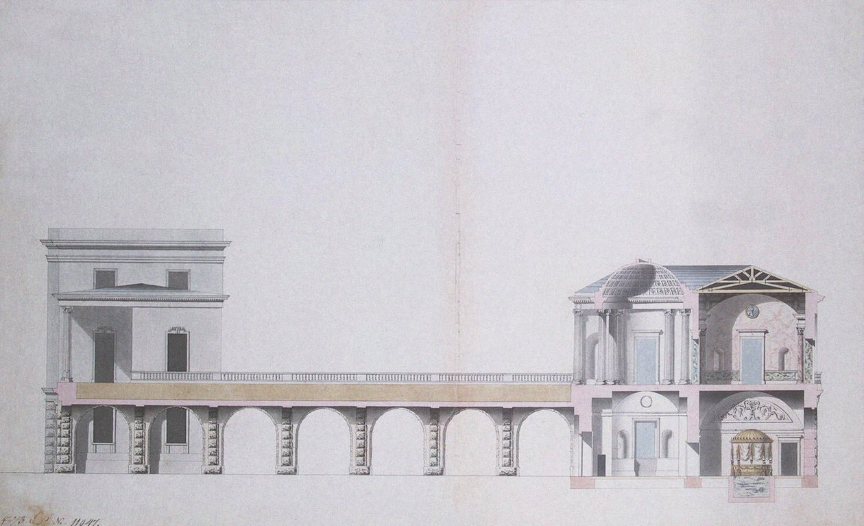 Cross-Section of the Agate Pavilion and Hanging Garden at Tsarskoye Selo, c.1780 by Charles Cameron