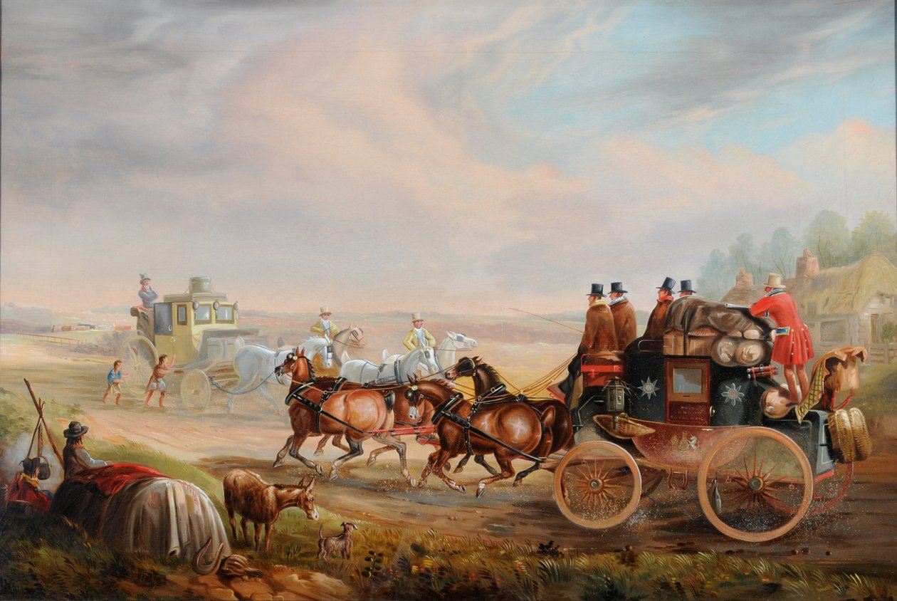 Hull-London Royal Mail Meeting a Travelling Chariot on the Road, c.1835 by Charles Cooper Henderson
