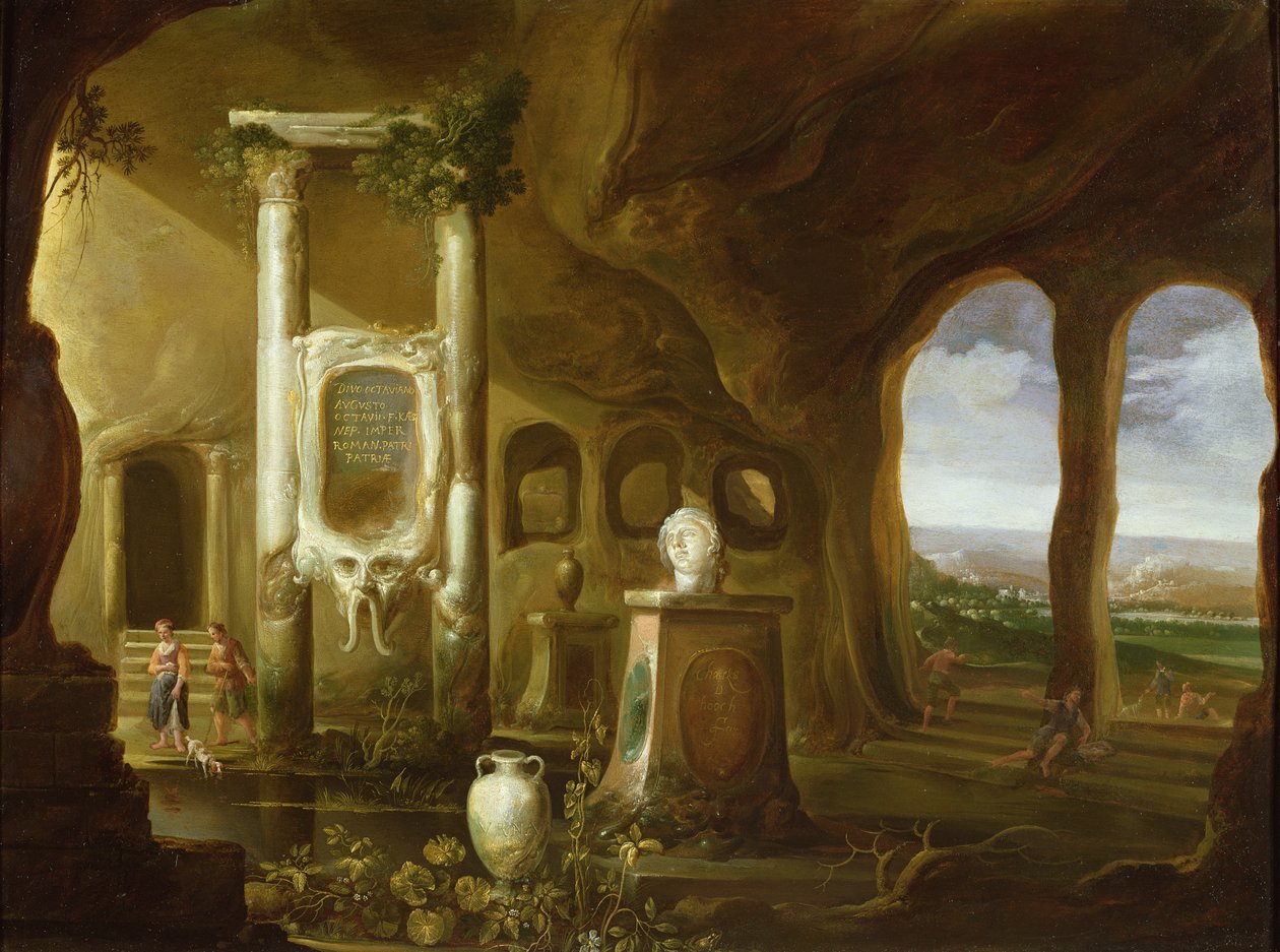 A Monument to Augustus, in a Grotto with Figures by Charles Cornelisz de Hooch