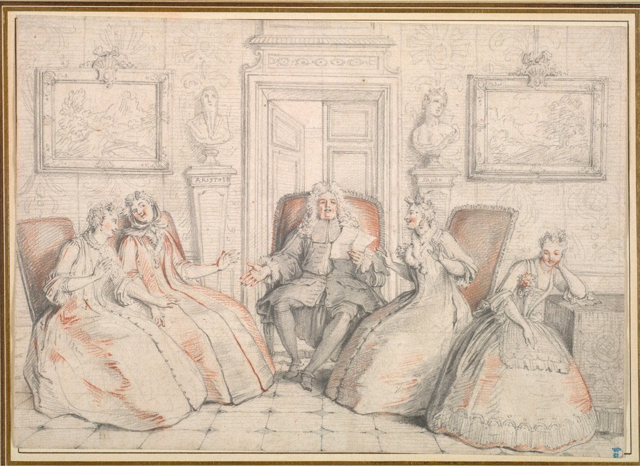 Trissotin Reading to Philaminte, Bélise, and Armande (from act 3, scene 2 of Molière