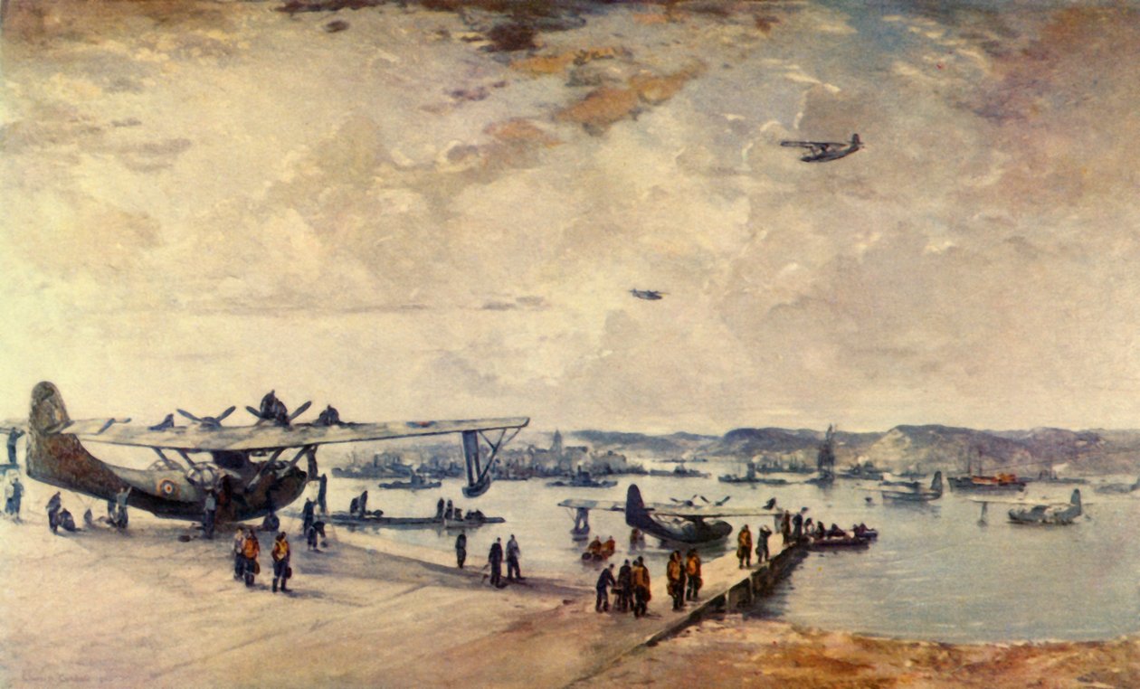 A Service Station - Seaplanes by Charles Cundall