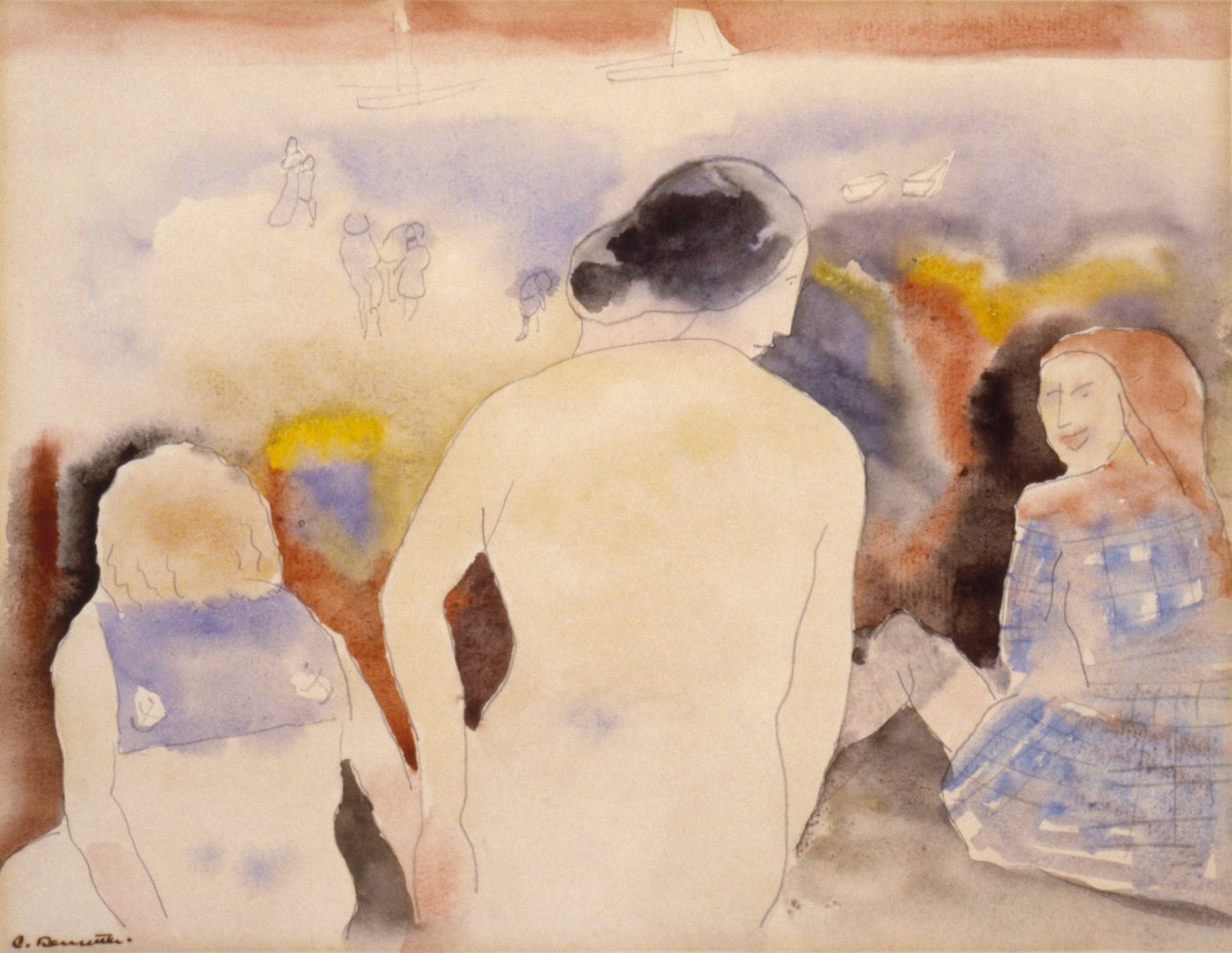 Untitled Woman with Black Hair and Two Children, early 20th century by Charles Demuth