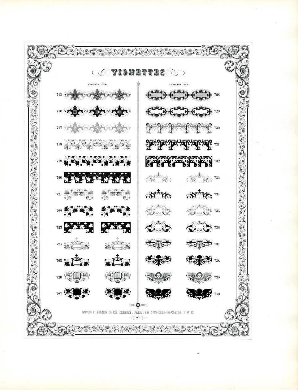Collection of Decorative Vignettes and Ornamental Elements by Charles Derriey