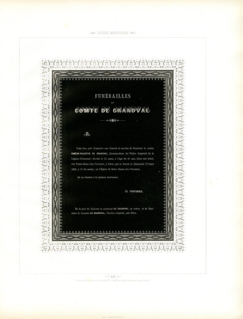 Mourning Card with Ornamental Frame by Charles Derriey