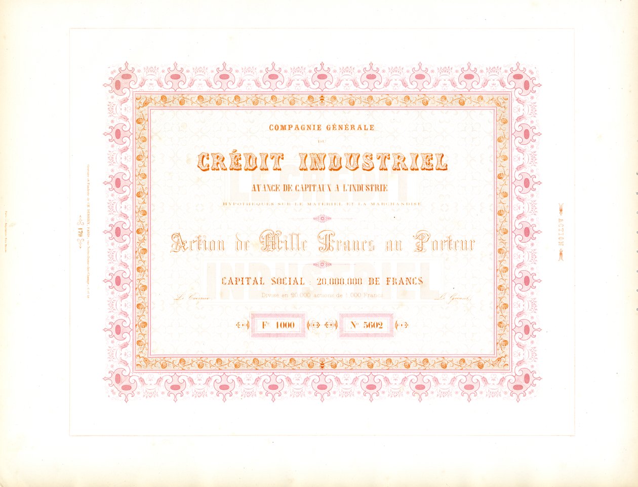 Stock Certificate "Industrial Credit" by Charles Derriey