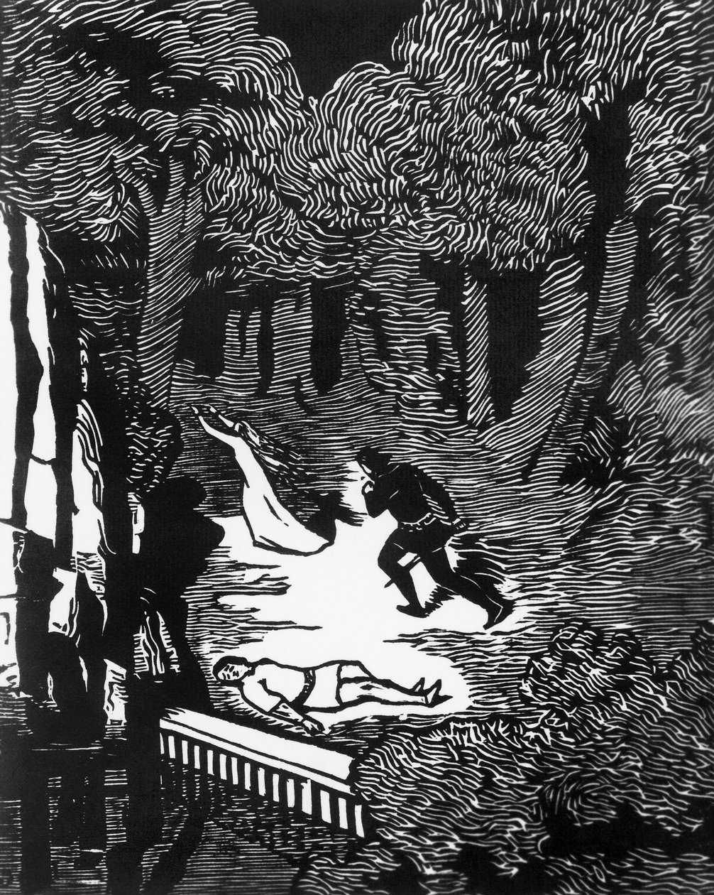 Woodcut for Pelleas and Melisande by Maurice Maeterlinck, published by Claudio Argentieri, Spoleto, Italy by Charles Doudelet
