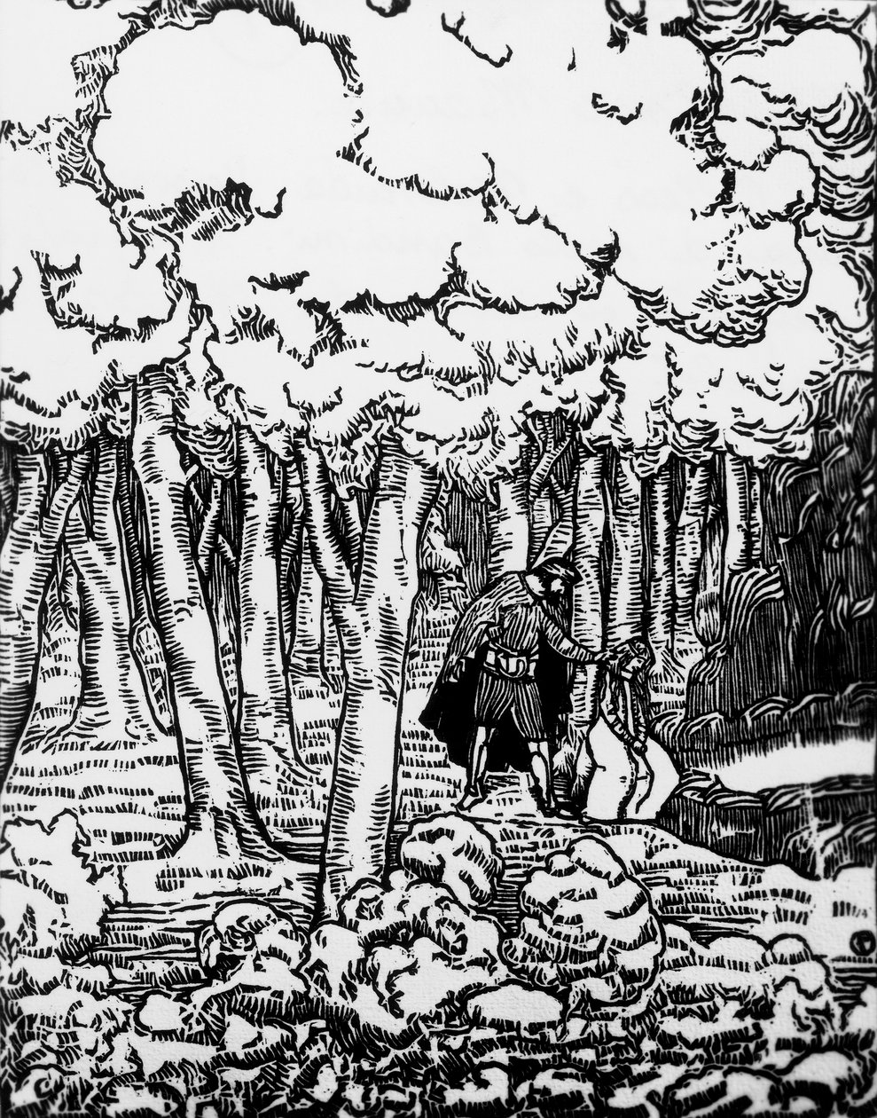 Woodcut by Charles Doudelet for Pelleas and Melisande by Maurice Maeterlinck, published by Claudio Argentieri, Spoleto, Italy by Charles Doudelet