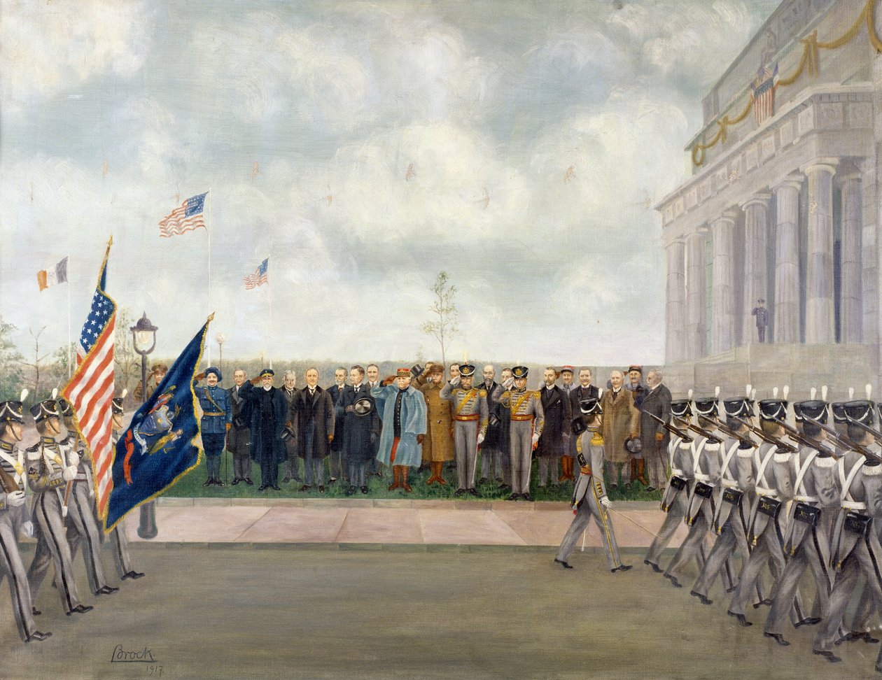 Marshal Joffre on Mission to Washington Inspecting Students of West Point, Spring 1917, by Charles Edmund Brock by Charles Edmund Brock