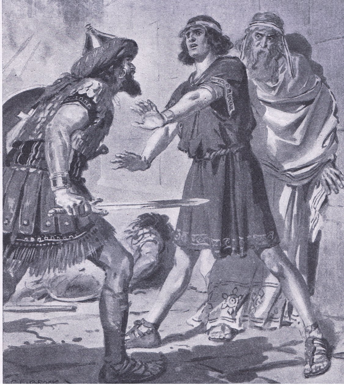 The life of Croesus saved by his deaf and dumb son, from My Magazine, pub.1922 by Charles Edmund Brock