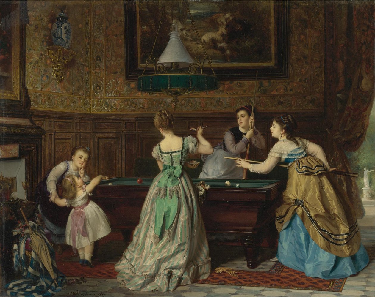 Ladies Playing Billiards by Charles Edouard Boutibonne