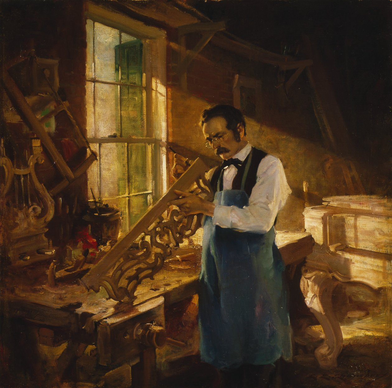 Henry Engelhard Steinway at His Workbench, c.1920 by Charles Edward Chambers