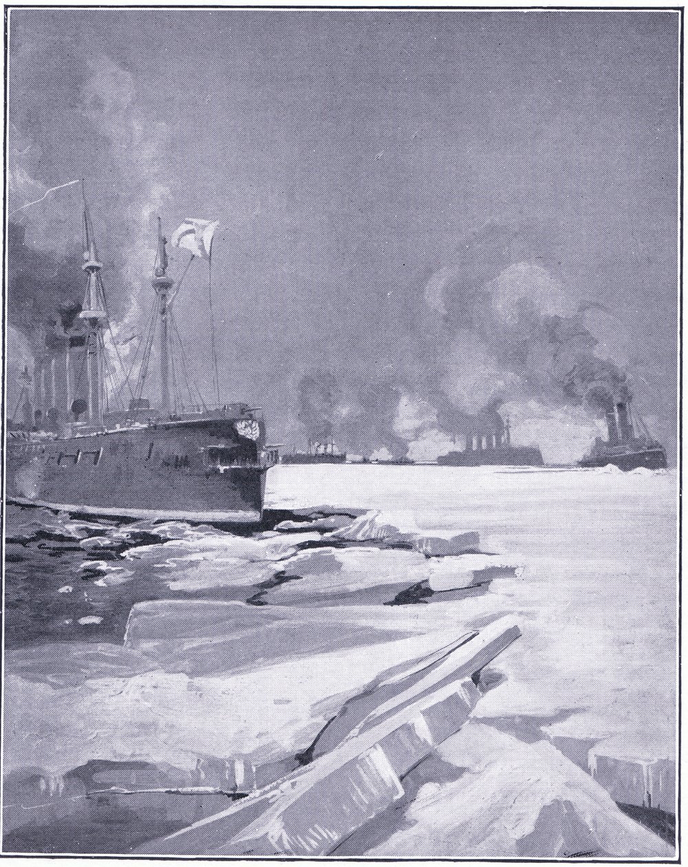 Vladivostok Squadron Forcing Itself Through the Ice Out of Vladivostok Harbour by Charles Edward Dixon