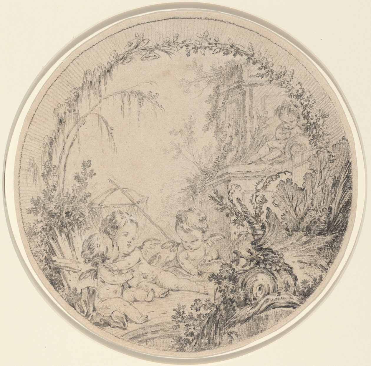 Three Putti with a Fishing Net by Charles Eisen