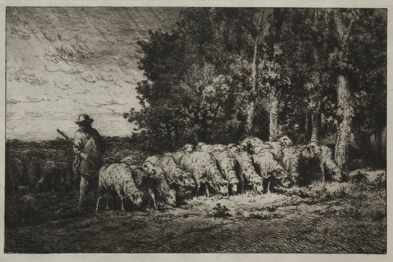 A Herd at the Edge of a Forest by Charles Emile Jacque