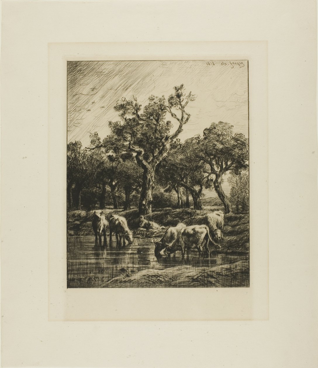 Cows at a Watering Place by Charles Emile Jacque