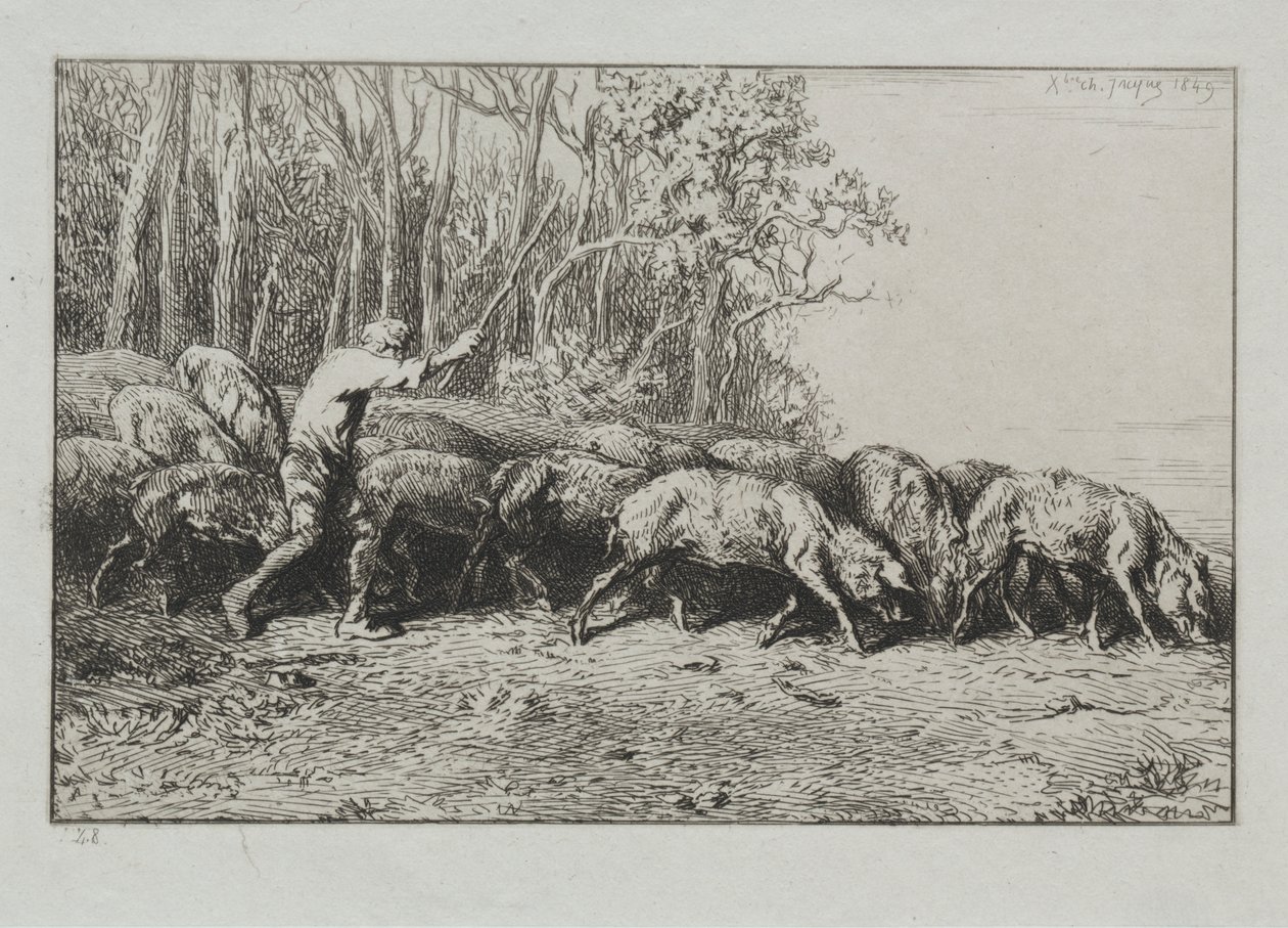Herd of Pigs Leaving a Forest by Charles Emile Jacque