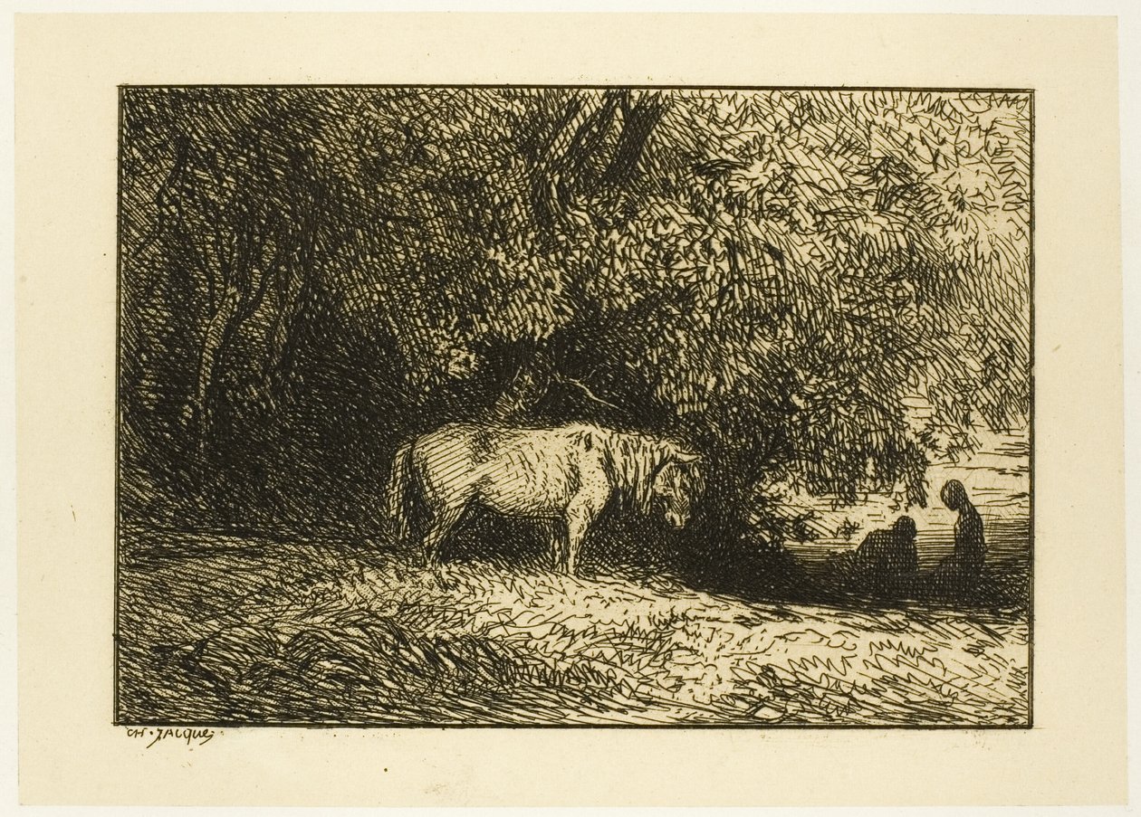 Horse in a Wood by Charles Emile Jacque