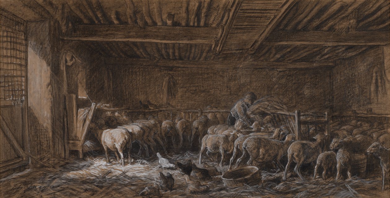 Interior of a Barn by Charles Emile Jacque