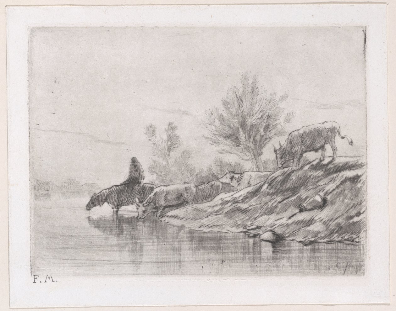 Landscape with cattle by Charles Emile Jacque
