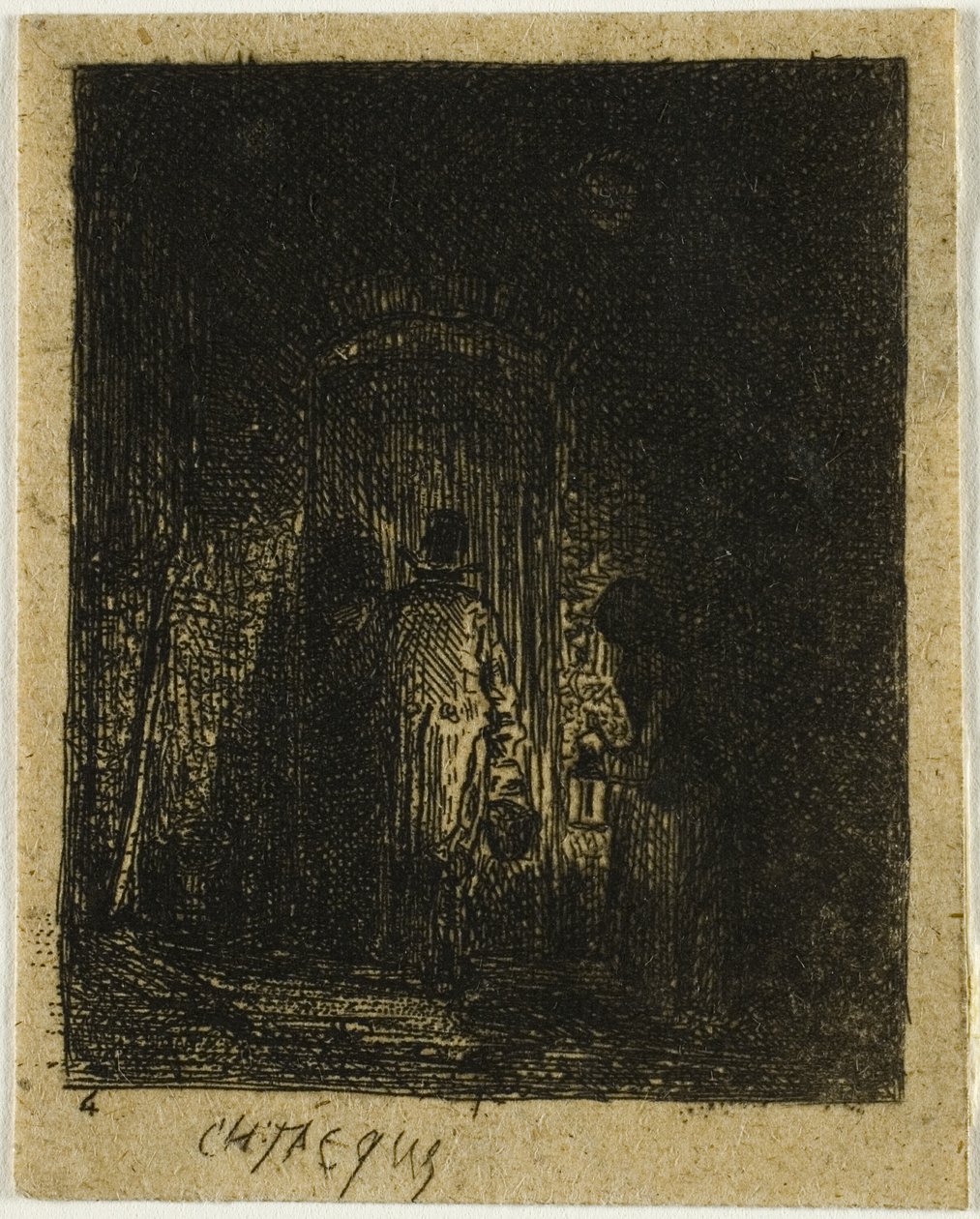 Man and Woman with Lanterns by Charles Emile Jacque