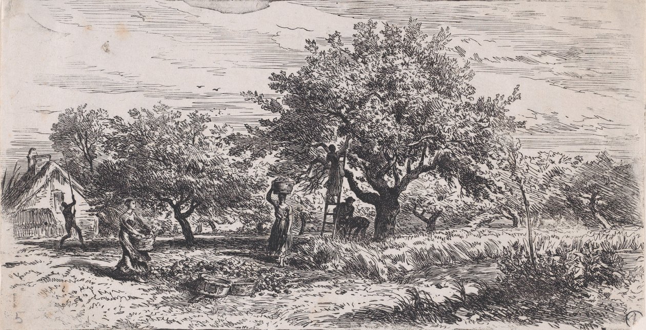 Picking Fruit from Tree Outside Cottage, ca. 1852 by Charles Emile Jacque