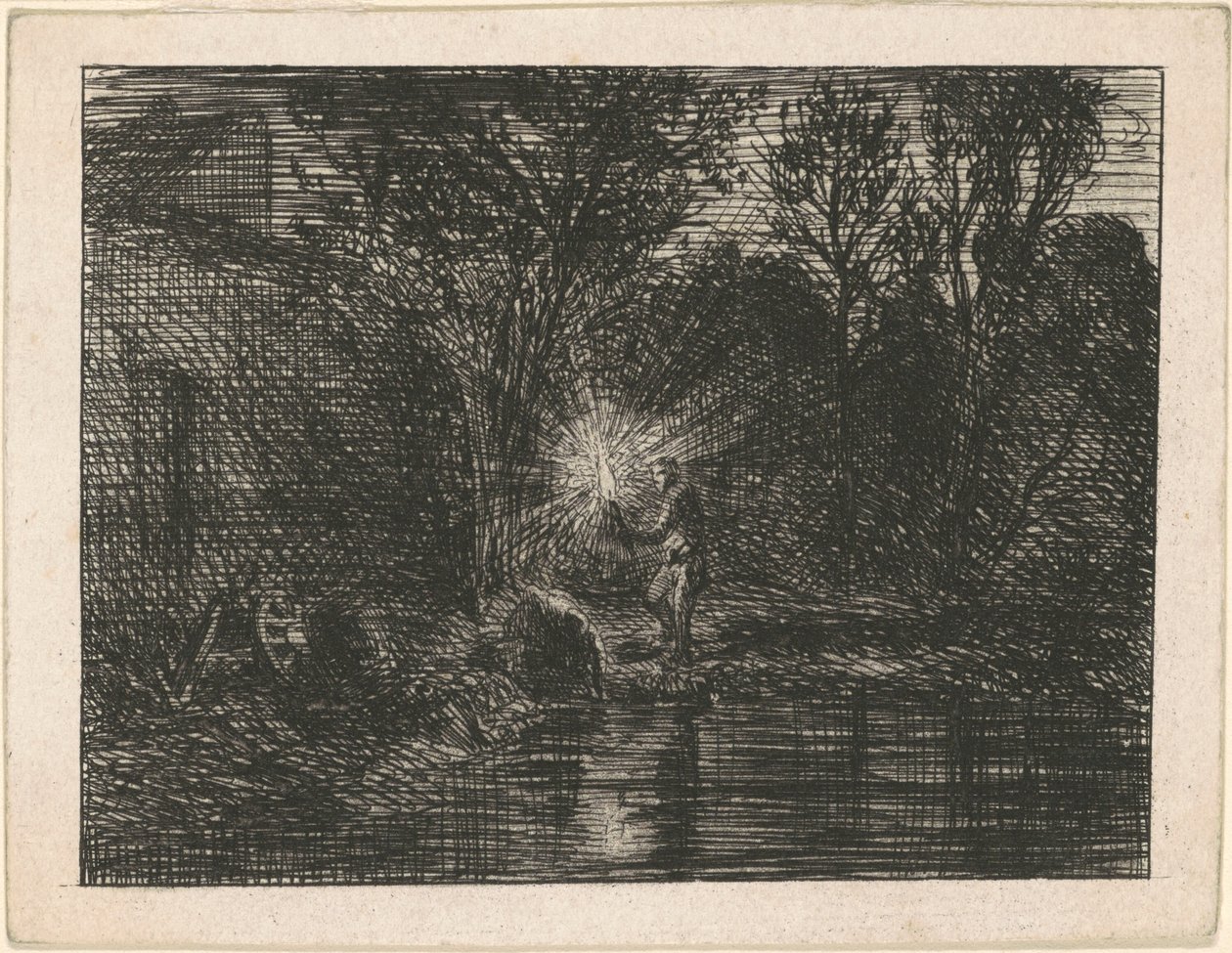 Riverbank at Night by Charles Emile Jacque