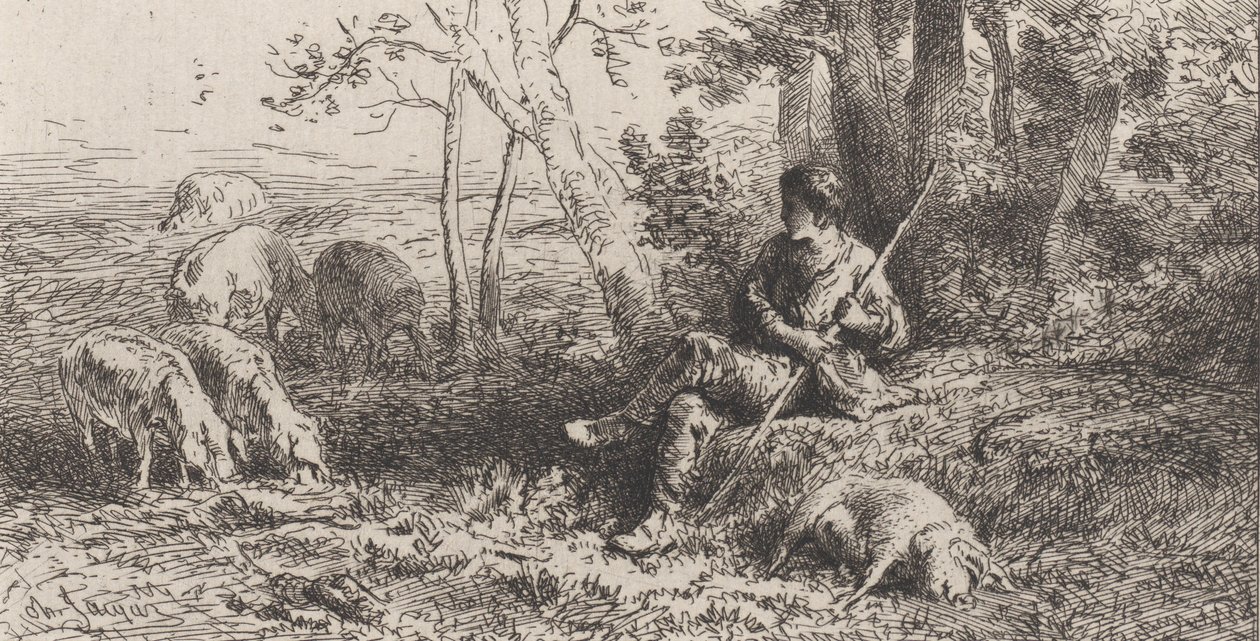 Small Pig Herd, 1864 by Charles Emile Jacque