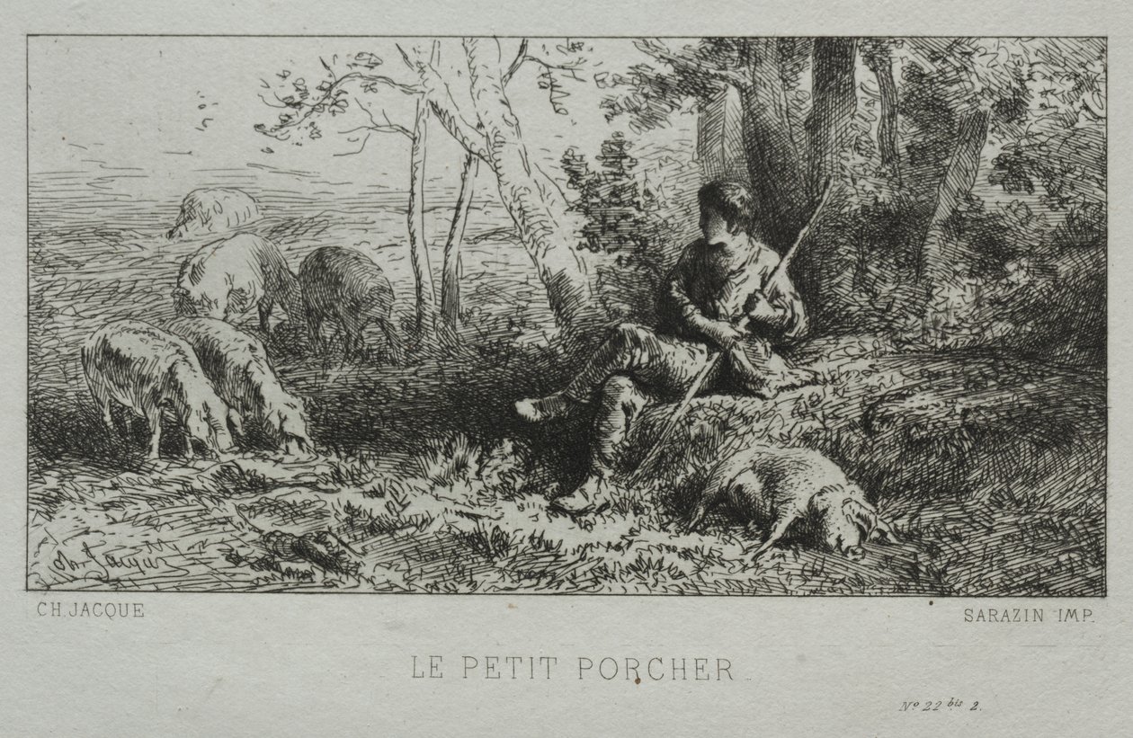 The Little Pig Herd by Charles Emile Jacque