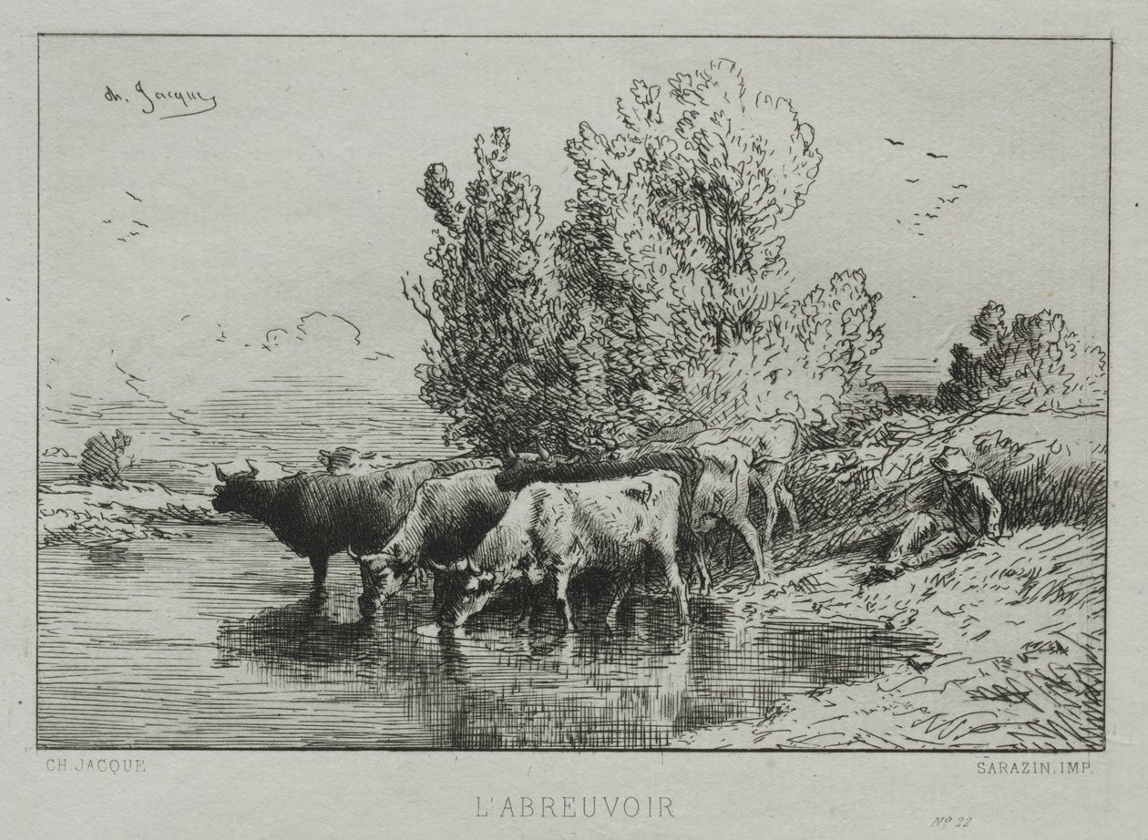 The Watering Place by Charles Emile Jacque
