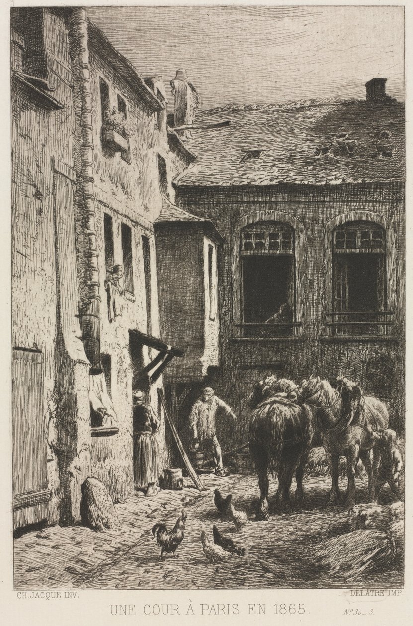 Une Cour à Paris, 1865 by Charles Emile Jacque