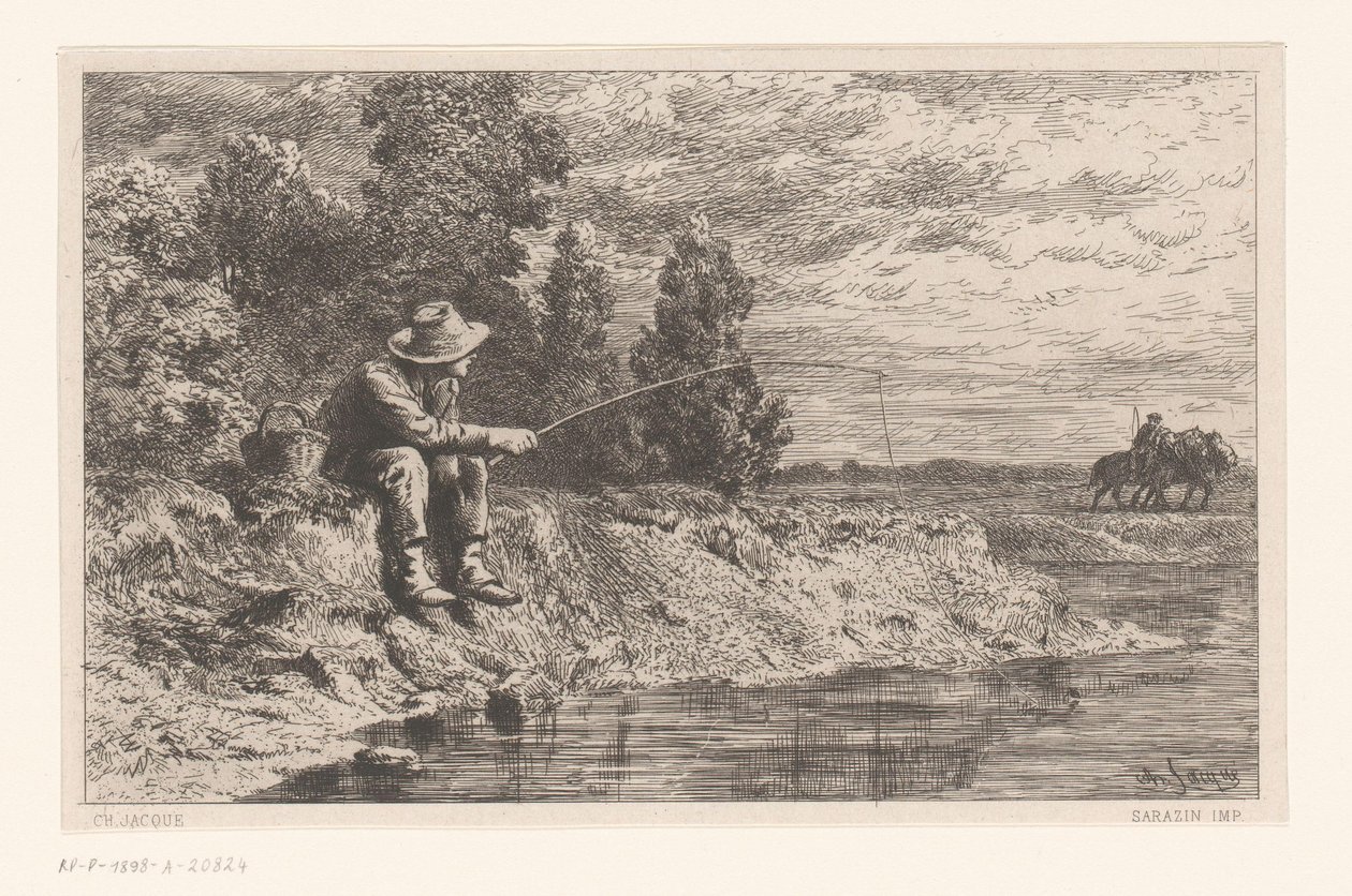 Fisherman by the Water by Charles Emile Jacque