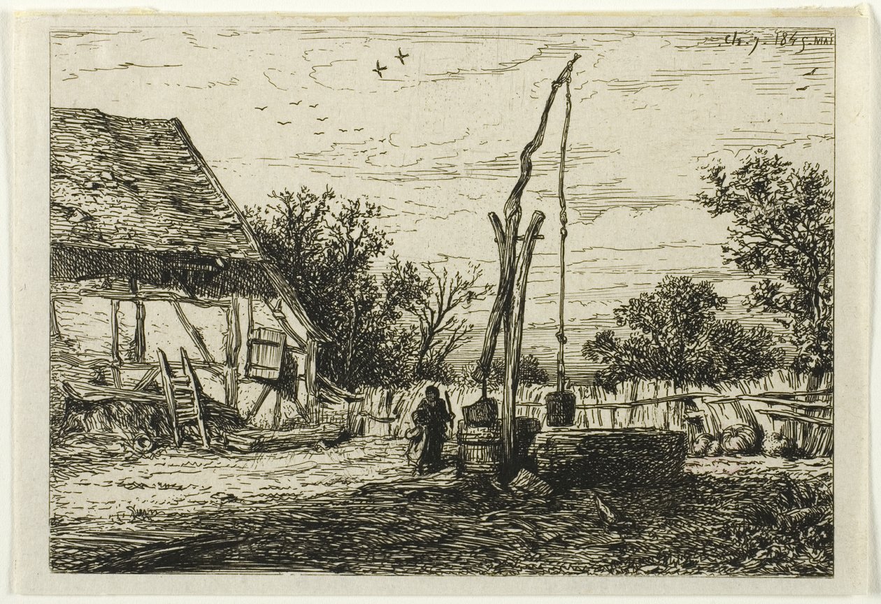 Well in a Farm Courtyard by Charles Emile Jacque