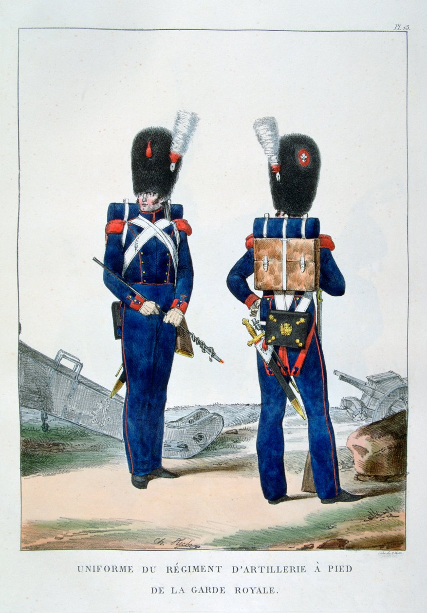 Uniform of a regiment of foot artillery of the royal guard, France, 1823 by Charles Etienne Pierre Motte