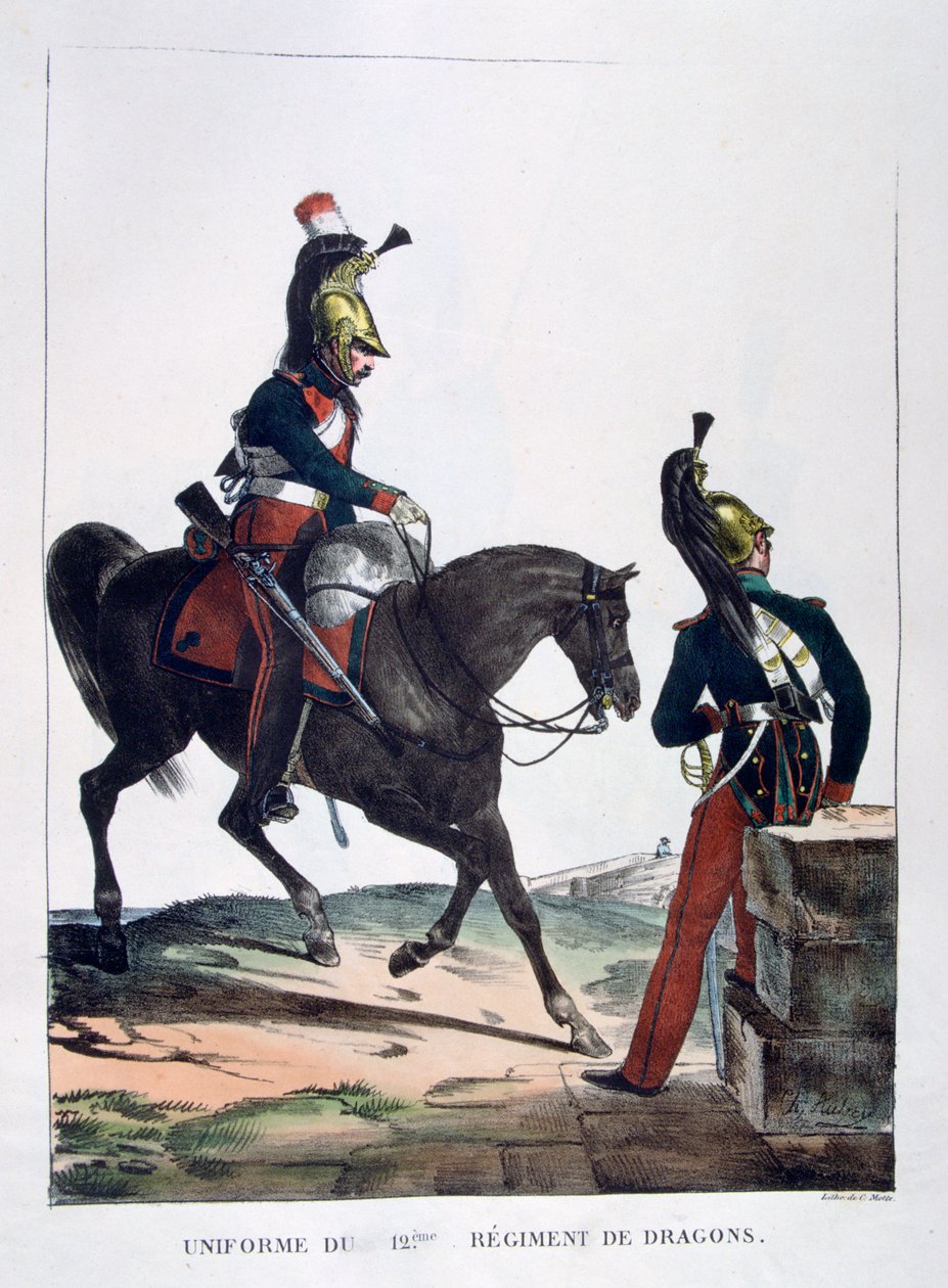 Uniform of the 12th Regiment of Dragoons, France, 1823 by Charles Etienne Pierre Motte