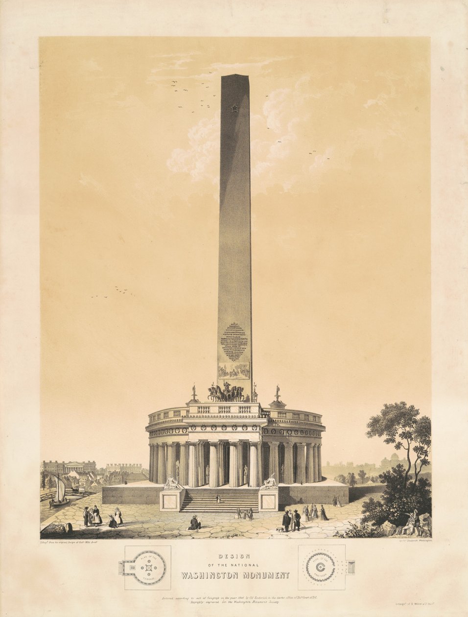 Design of the National Washington Monument by Charles Fenderich, after Robert Mills