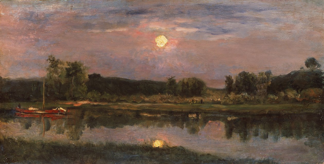 A Moonlit River Landscape, c.1855 by Charles Francois Daubigny