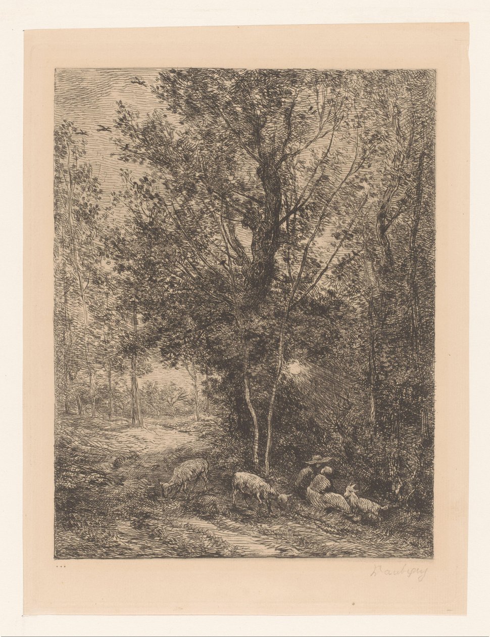 Forest with Resting Goat Herders by Charles Francois Daubigny